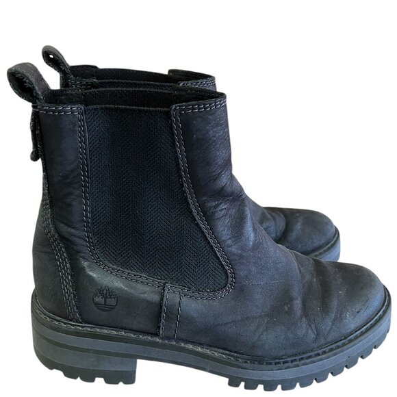 Timberland Boot Women's Size 7 US Black Leather Courmayeur Valley Chelsea Rebotl - Picture 3 of 8